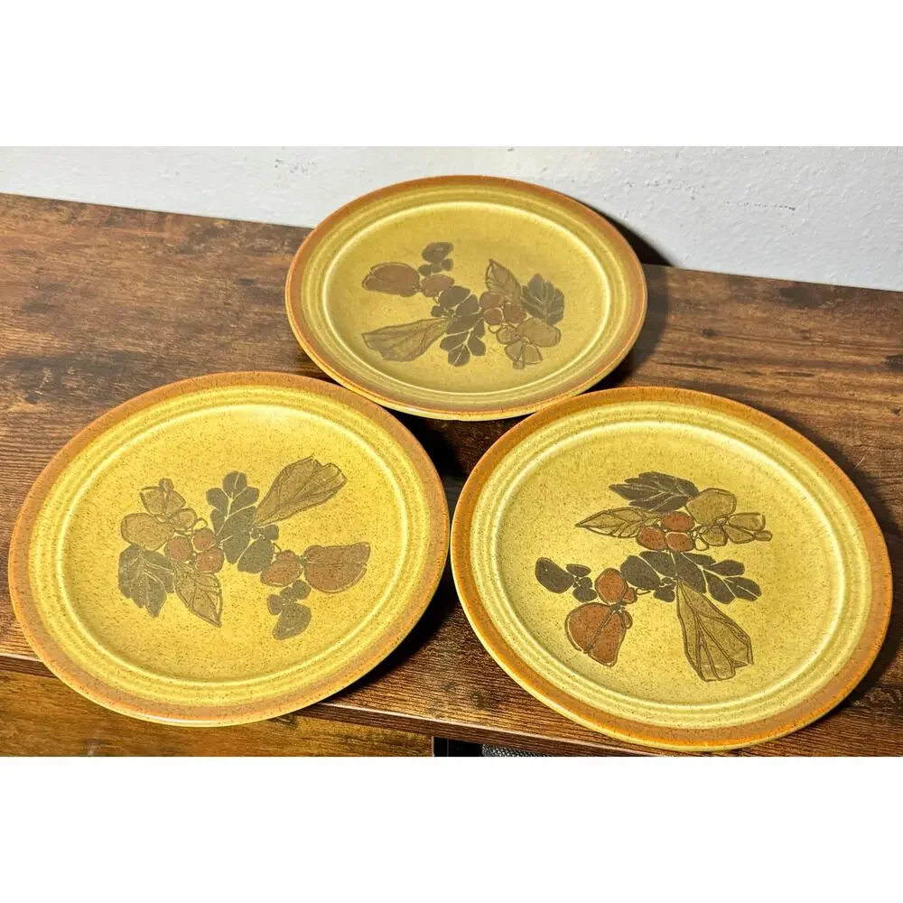 Vintage Homer Laughlin 7.5” Brown Floral Stoneware Salad Plates- Set of 3